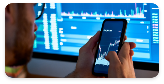 Data Visualization Man Checking Phone And Computer