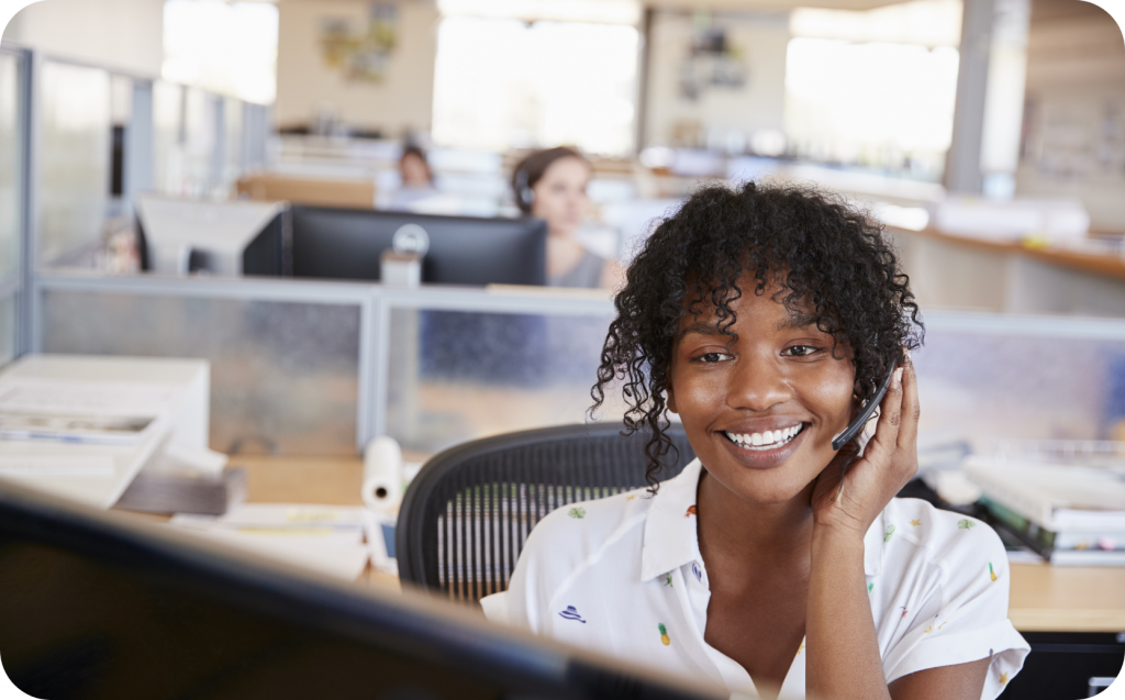 Hybrid PBX Woman With Headsets On A Call