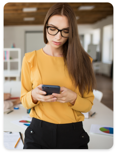 Woman Using Unified Communications Mobile Device